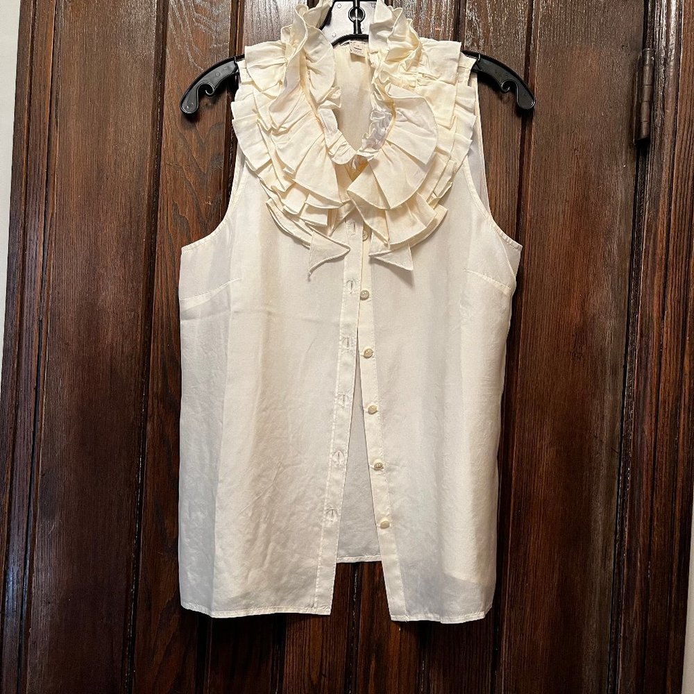 J Crew Lace Ruffle Neck Sleeveless button down tank top